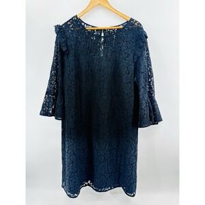 Ann Taylor Black Lace Shift Bell Sleeve Sz 2X Sheath Dress Lined Cocktail GG16